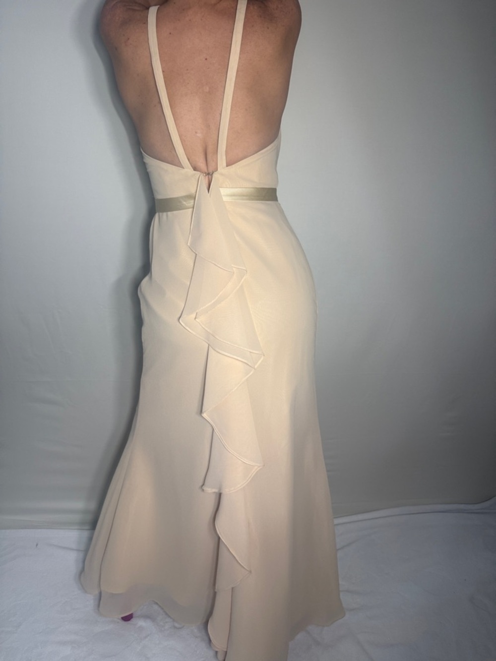 CHRISTINA WU CHAMPAGNE HALTER MAXI GOWN SZ 2 - Picture 6 of 9